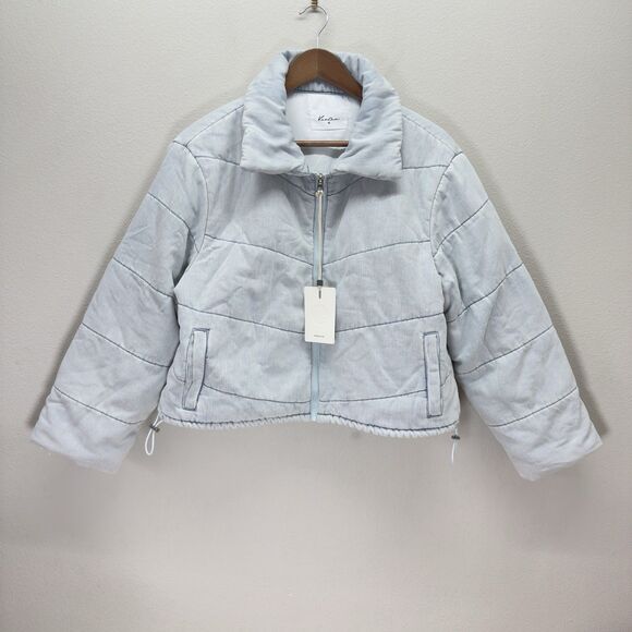 Kancan Luciana Denim Puffer Jacket Size M Light Wash Minimal ClosetStaple Cabin - Picture 3 of 13